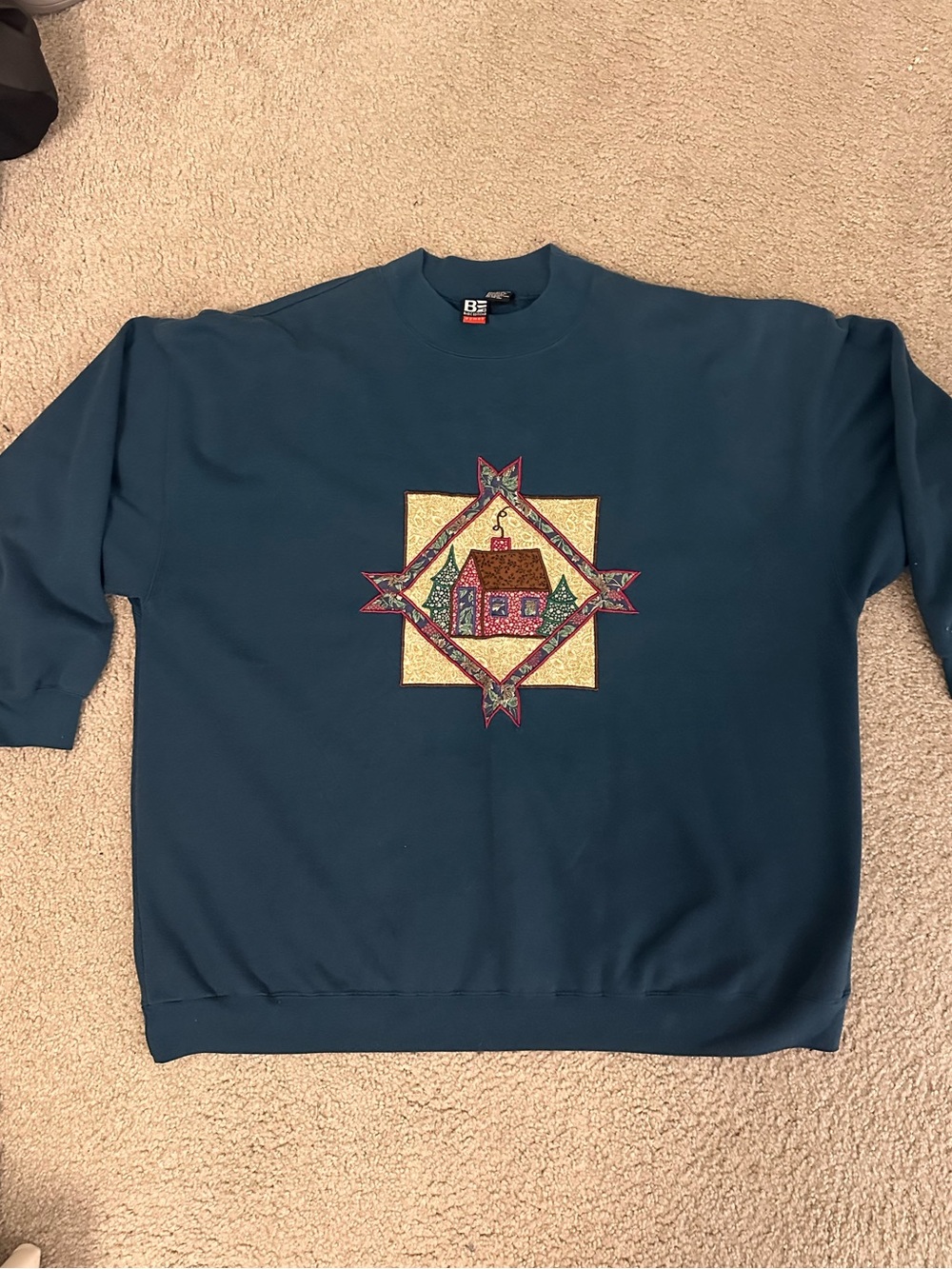 Basic Editions Teal Crewneck Sweatshirt with House Patch